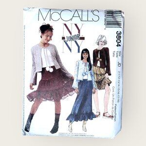 Vintage McCalls Sewing Pattern 3804 Juniors Cardigan Top Skirt Size 11/12-17/18